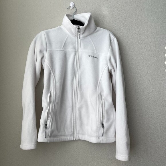 Columbia White Zip Up Long Sleeve Fleece Interchange Collared Jacket Size M - Picture 1 of 8